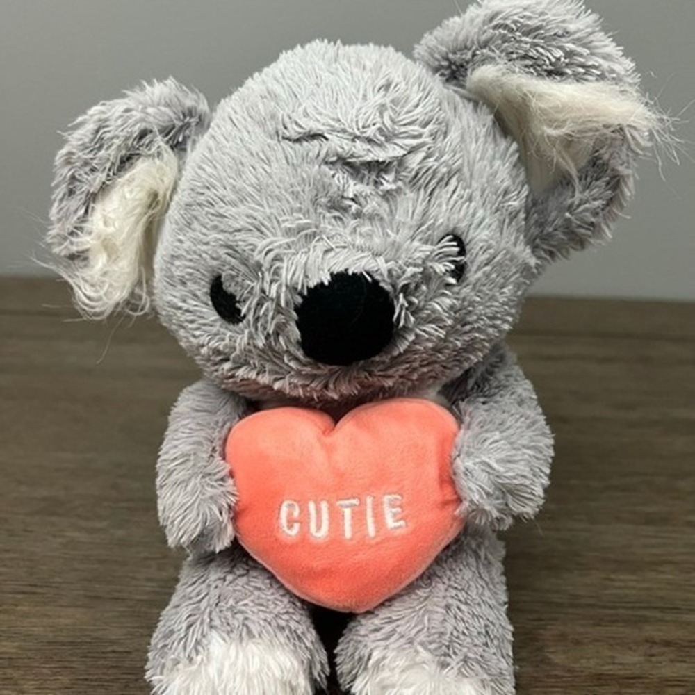 Hallmark Koala Plush Grey Stuffed Animal Toy Holding Pink Cutie Heart Valentine